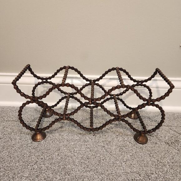 Upcycled Bicycle Chain Wine Rack Copper Metallic Finish Industrial Folk Art - Picture 1 of 4